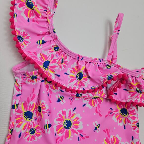 Tommy Bahama Pink Floral One-Piece Swimsuit and Matching Hat | Kid's 5 - Picture 14 of 16